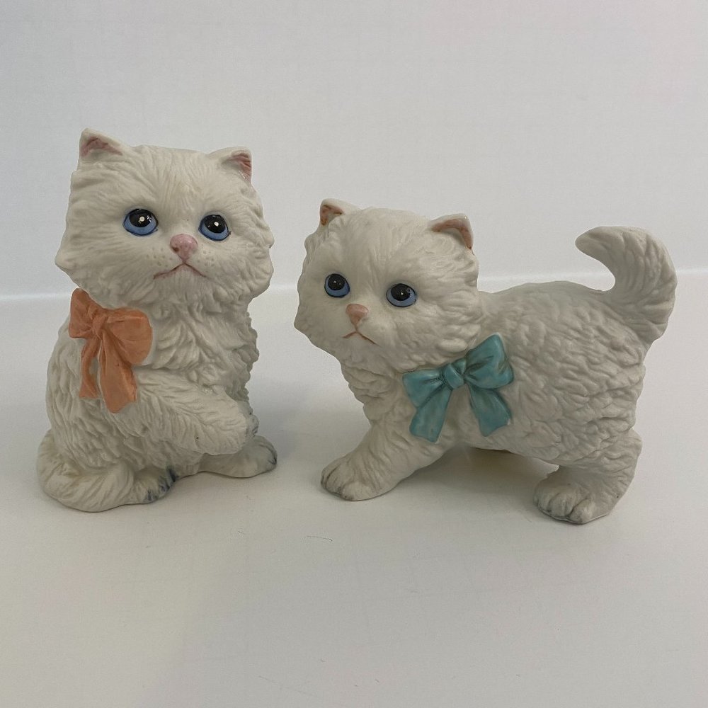 Vintage White Persian Kittens Porcelain